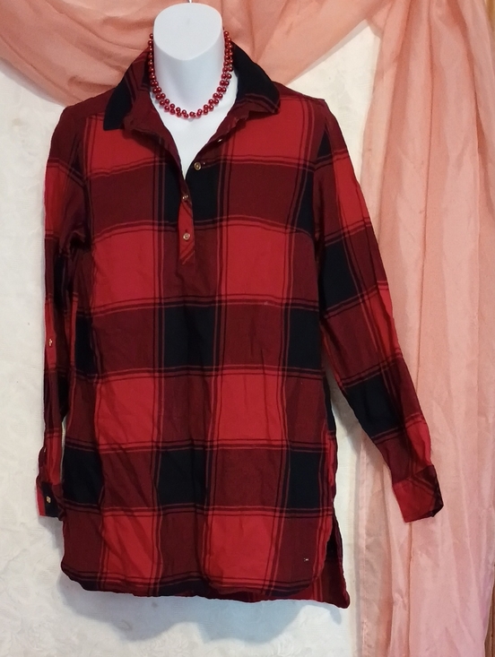 Tommy Hilfiger Tops - Tommy Hilfiger Ladies Red & Navy Blue Checkered Tunic Button Down Top Sz XS